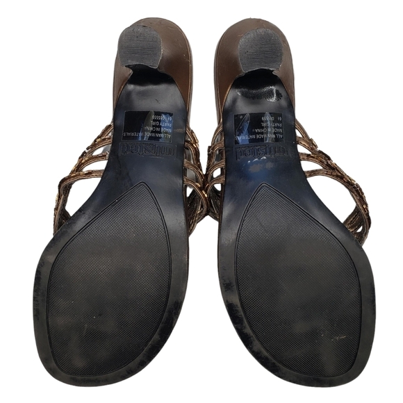 Unlisted | 90s Square Toe Vegan Leather Embellished Thong Block Heel Sandals 6.5 - Picture 10 of 11